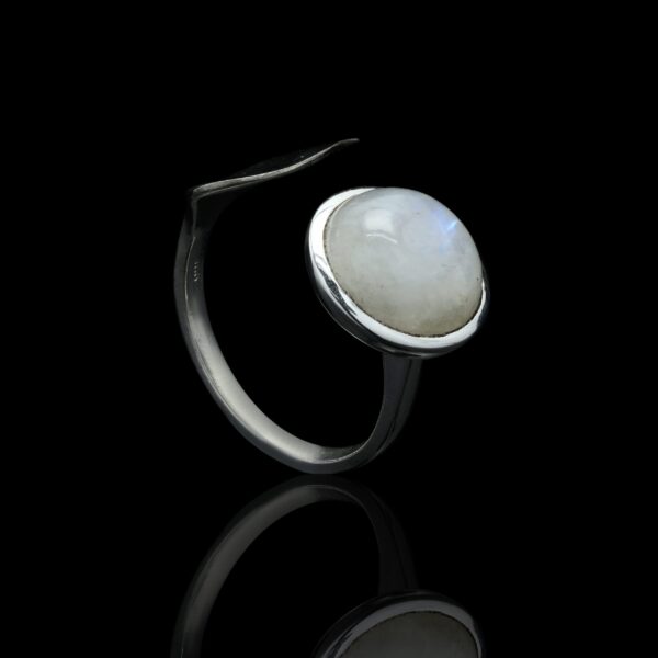 Blue Flash Natural Rainbow Moonstone Gemstone 925 Silver Adjustable Ring