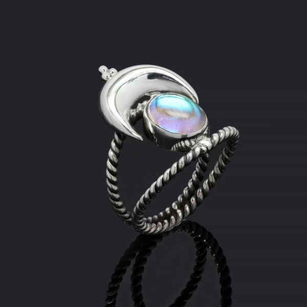 Aura Quartz Gemstone 925 Sterling Silver Moon Ring