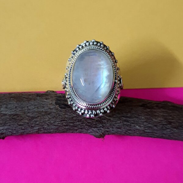 Rainbow Moonstone Natural Gemstone 925 Sterling Silver Ring