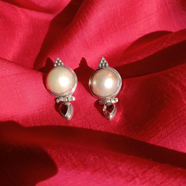 Natural Fresh Water Pearl Garnet gemstone 925 silver earrings