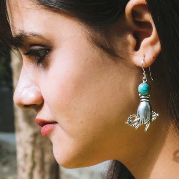 Divine Melody Turquoise Earrings – Handcrafted Krishna Flute Design