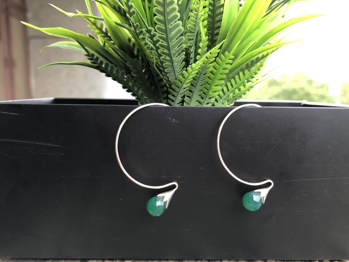 Green Onyx Cut Gemstone Drop Silver Earrings