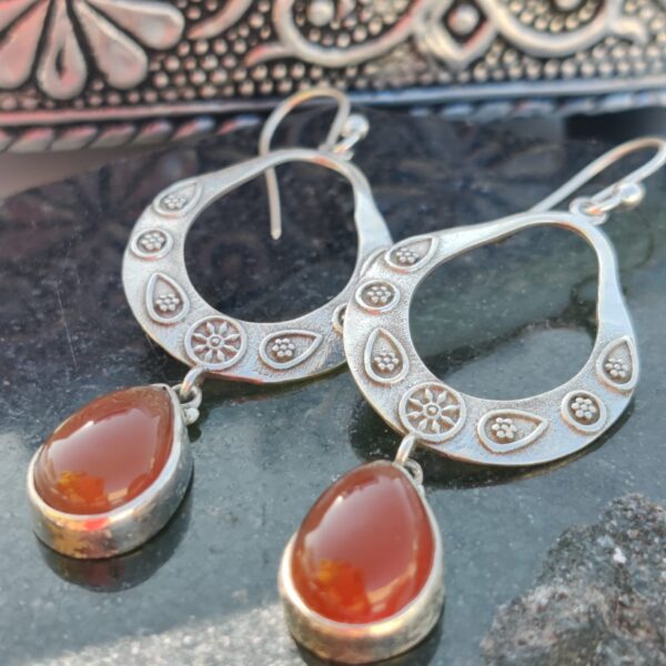 Red Onyx Gemstone Sterling Silver Earrings