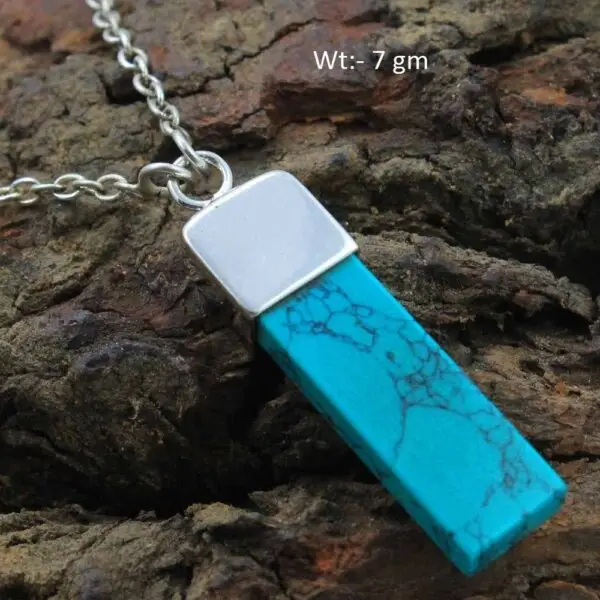 Fine Tibetian Turquoise Gemstone 925 Sterling Silver Charm Pendant With Chain