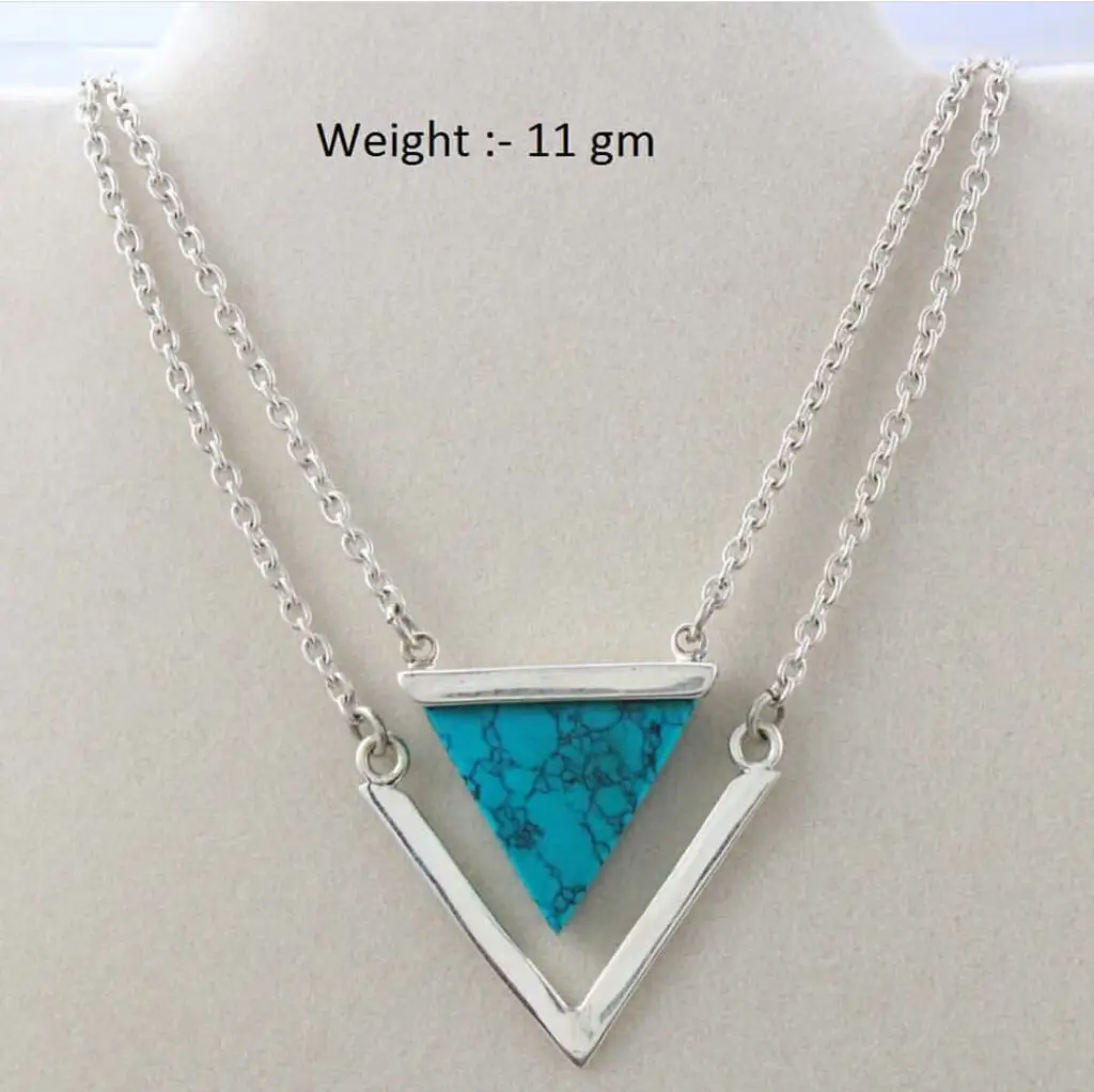 Turquoise Aura Trillion Silver Pendant Chain