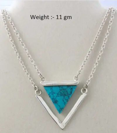Turquoise Aura Trillion Silver Pendant Chain